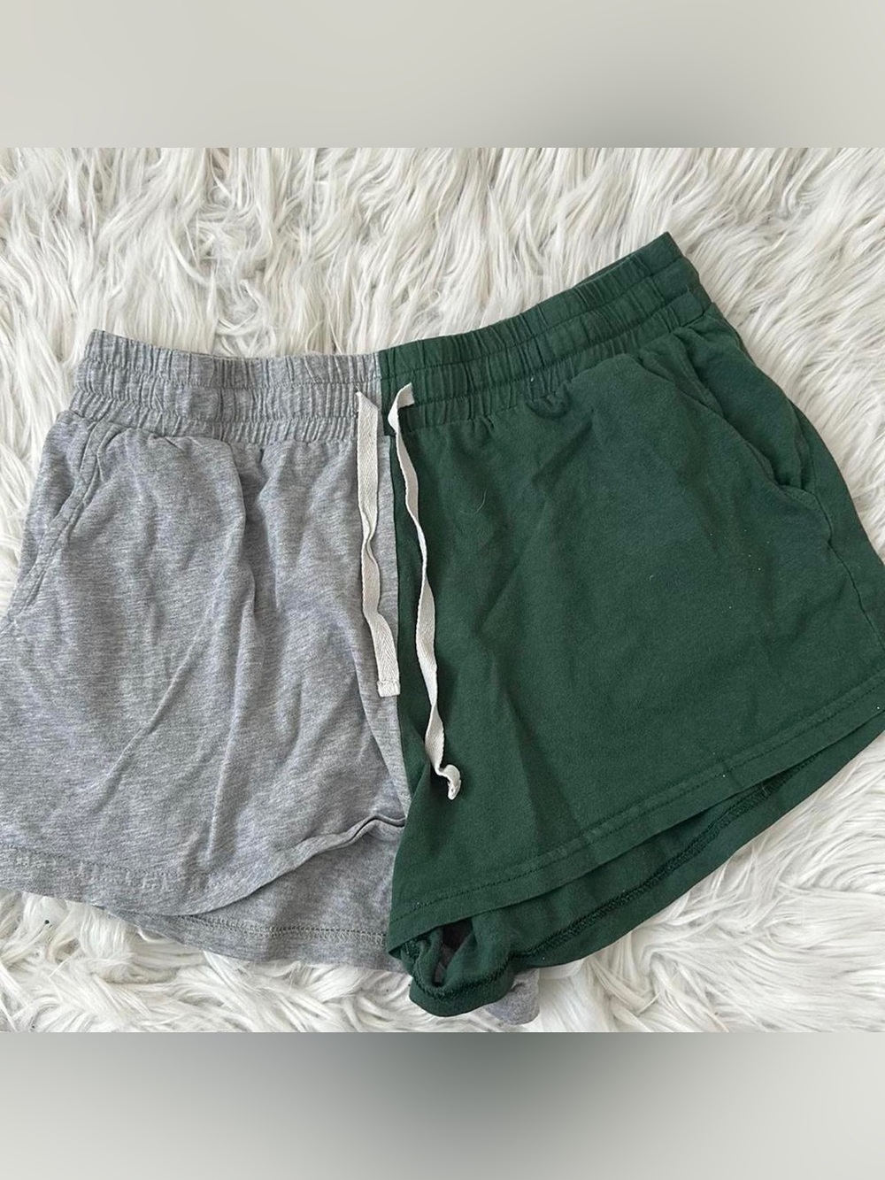 Two-Tone Athletic Lounge Shorts - Gray & Forest Green
